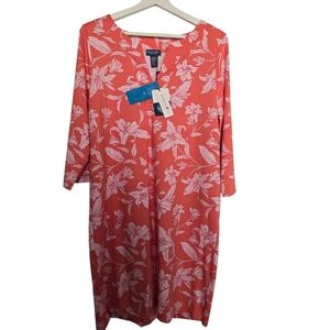 NWT Caribbean Joe Coral and White Floral Dress UPF 50 Sun Protection